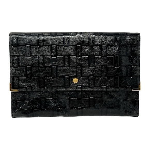 LODIS Oversized Black Embossed Geometric Pattern Envelope Style Clutch Purse - Picture 1 of 14